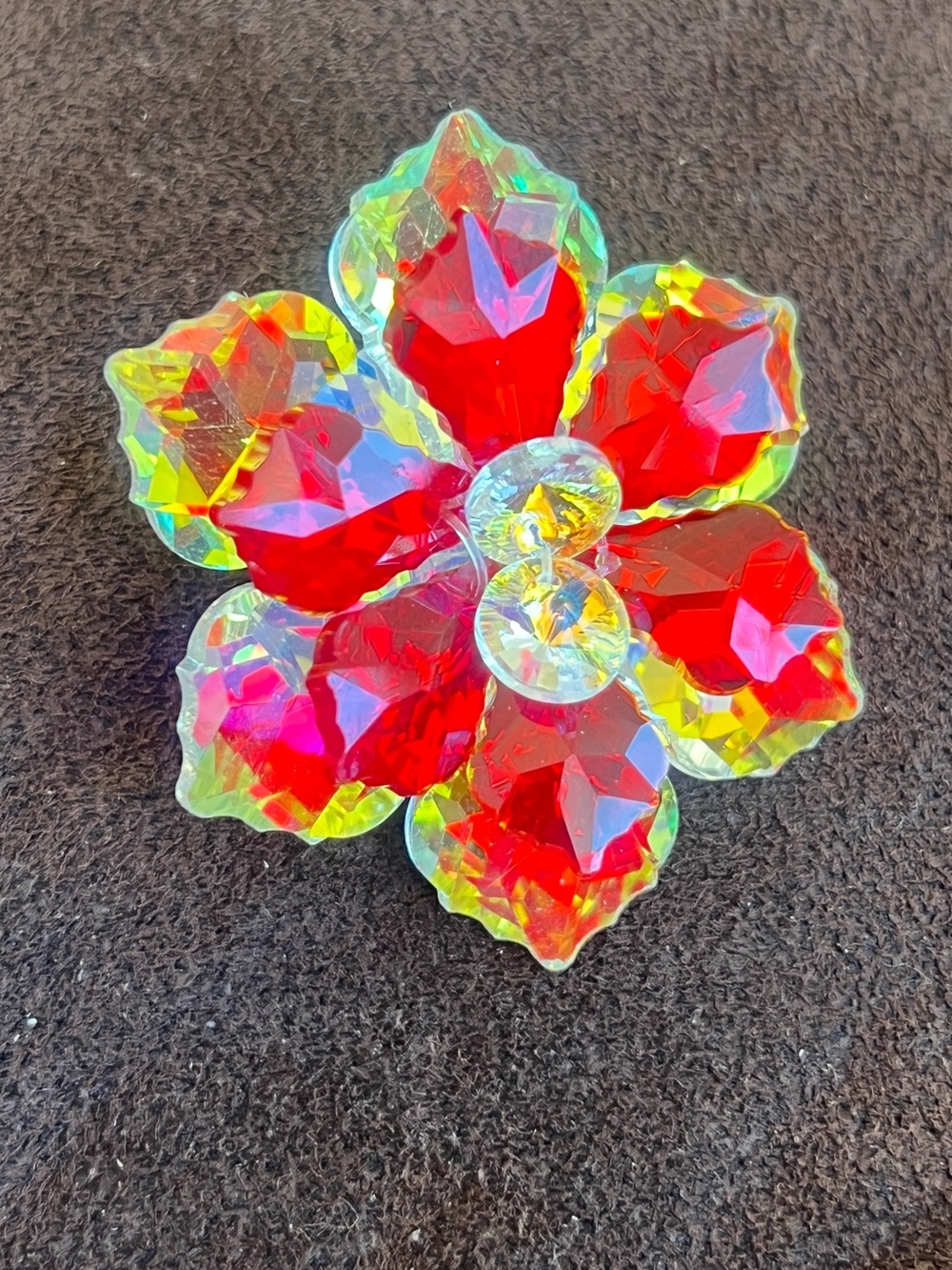 Iridescent Crystal Flower Brooch – 2" Diameter (New)